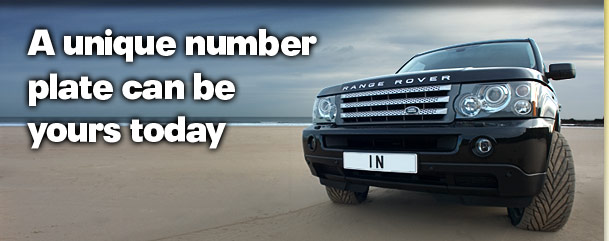 image of a Range Rover Sport on a beach with personalised number plate N1‚ text saying A unique number plate can be yours today 